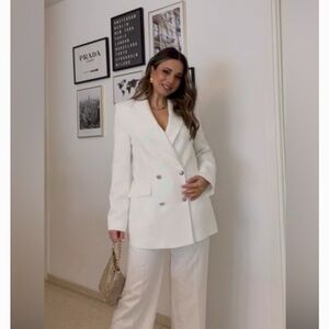 ZARA 2 PIECES MATCHING SET DOUBLE BREASTED JACQUARD FLORAL BLAZER & PANTS